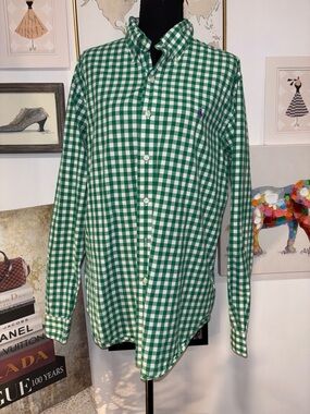 Polo by Ralph Lauren Green and White Gingham Button-Down Shirt
